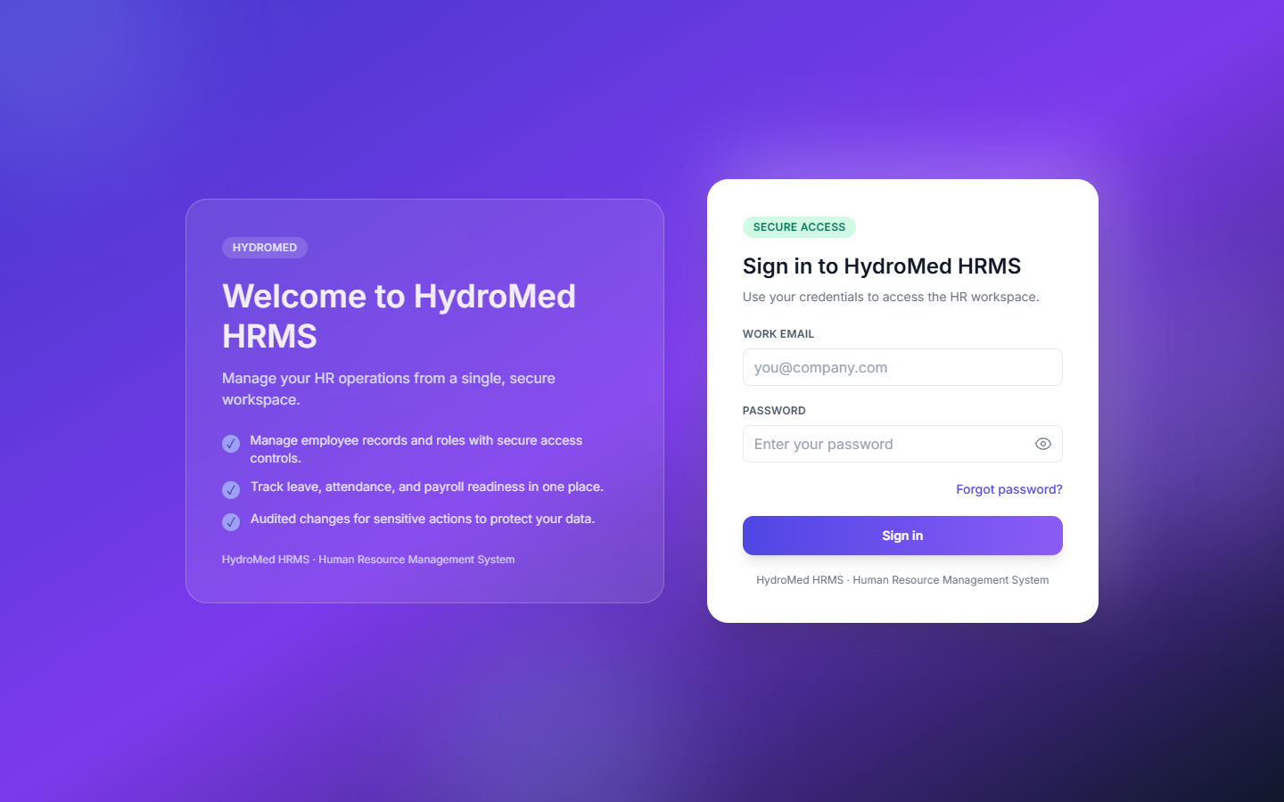 HRMS System dashboard screenshot
